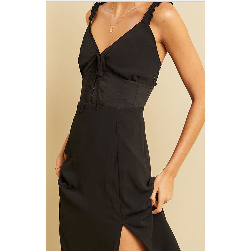 Beverly and Beck Satin Corset Midi Dress Black Whimsygoth Lightweight PacSun XS